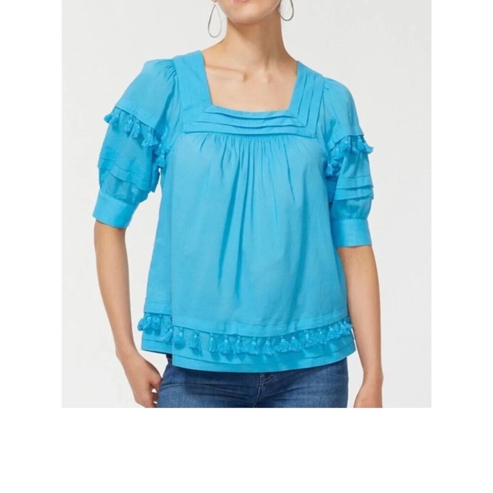 NEW Chico’s Tiered Cotton Voile Tassel Square Neck Boho Top Size 3.5 US 18